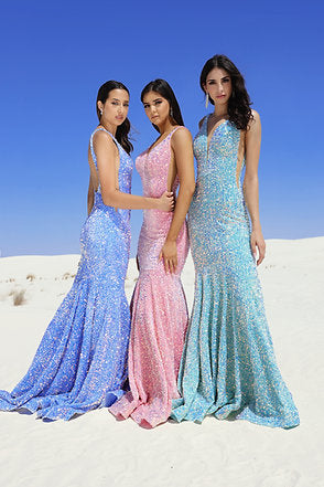 Vienna Prom 82035 Mint Velvet Dress size 12 Sequins Backless