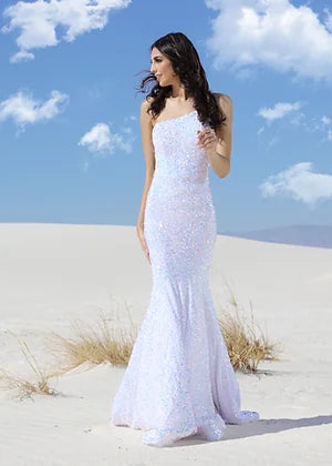 Vienna Prom 8861 Size 6 12 White One Shoulder Sequined Prom Dress - Glass 12 / Lt. Multi Vienna Prom 8861 Size 6 12 White One Shoulder Sequined Prom Dress - Glass 12 / Lt. Multi