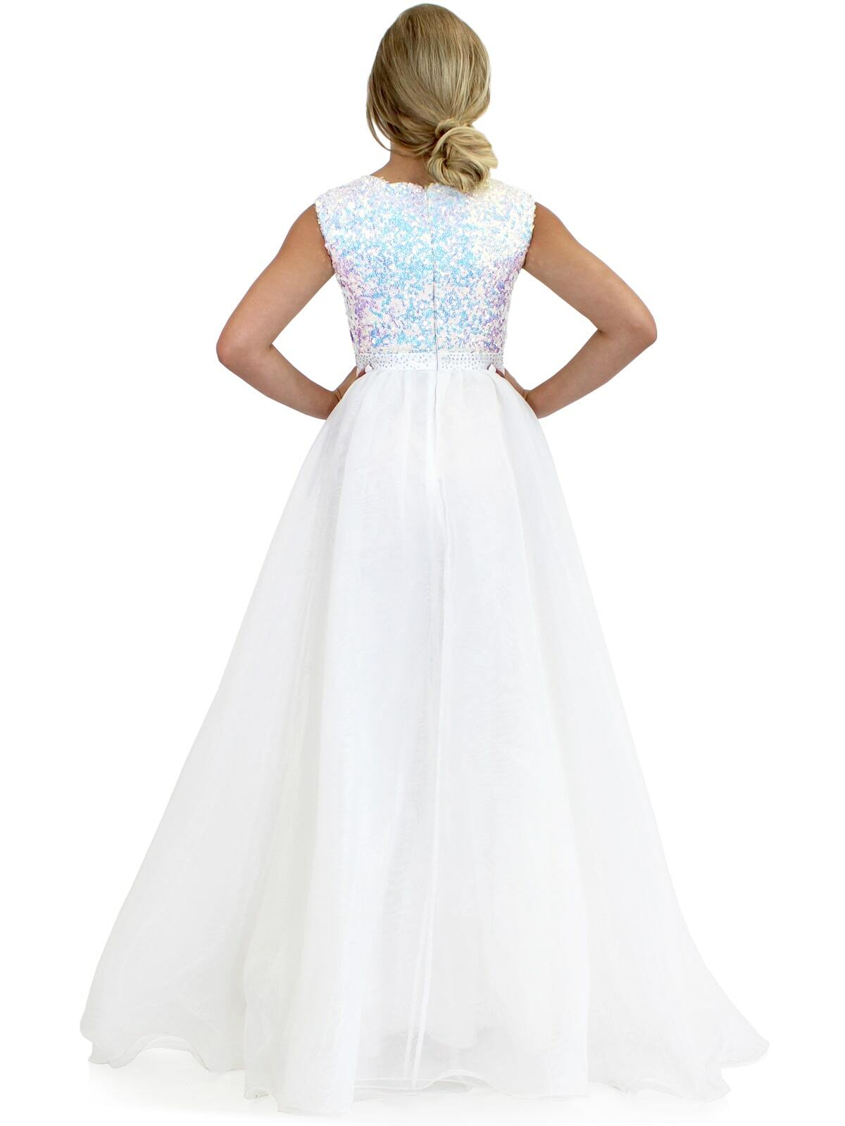 Marc Defang 5009 Long A Line Sequin Girls Ball Gown Pageant Dress Chiffon Kids  A classic classy perfect evening gown! Scallop shape necklines  Fully beaded top Hand crafted AB Crystals on the waistband  Organza skirt Center back invisible zippers  Fully lined  Available Sizes: 4-14  Available Colors: Royal Blue, Mint, White, Red  IF NOT IN STOCK PLEASE ALLOW 30 DAYS FOR DELIVERY!