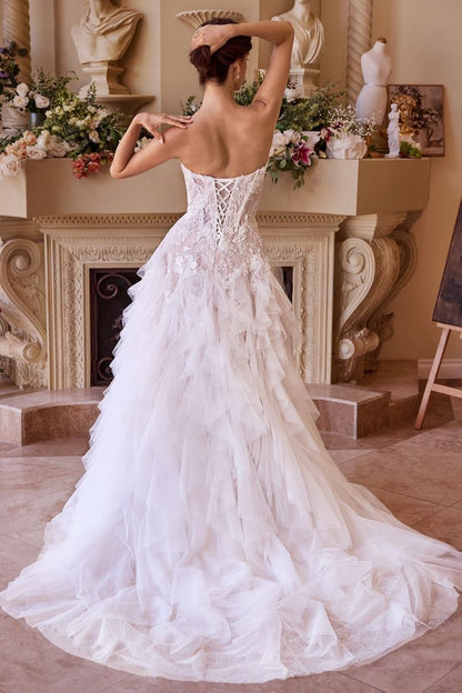 Andrea and Leo Couture WL016 Drop Waist Wedding Dress Cascading Ruffles 6 / Off White/Nude