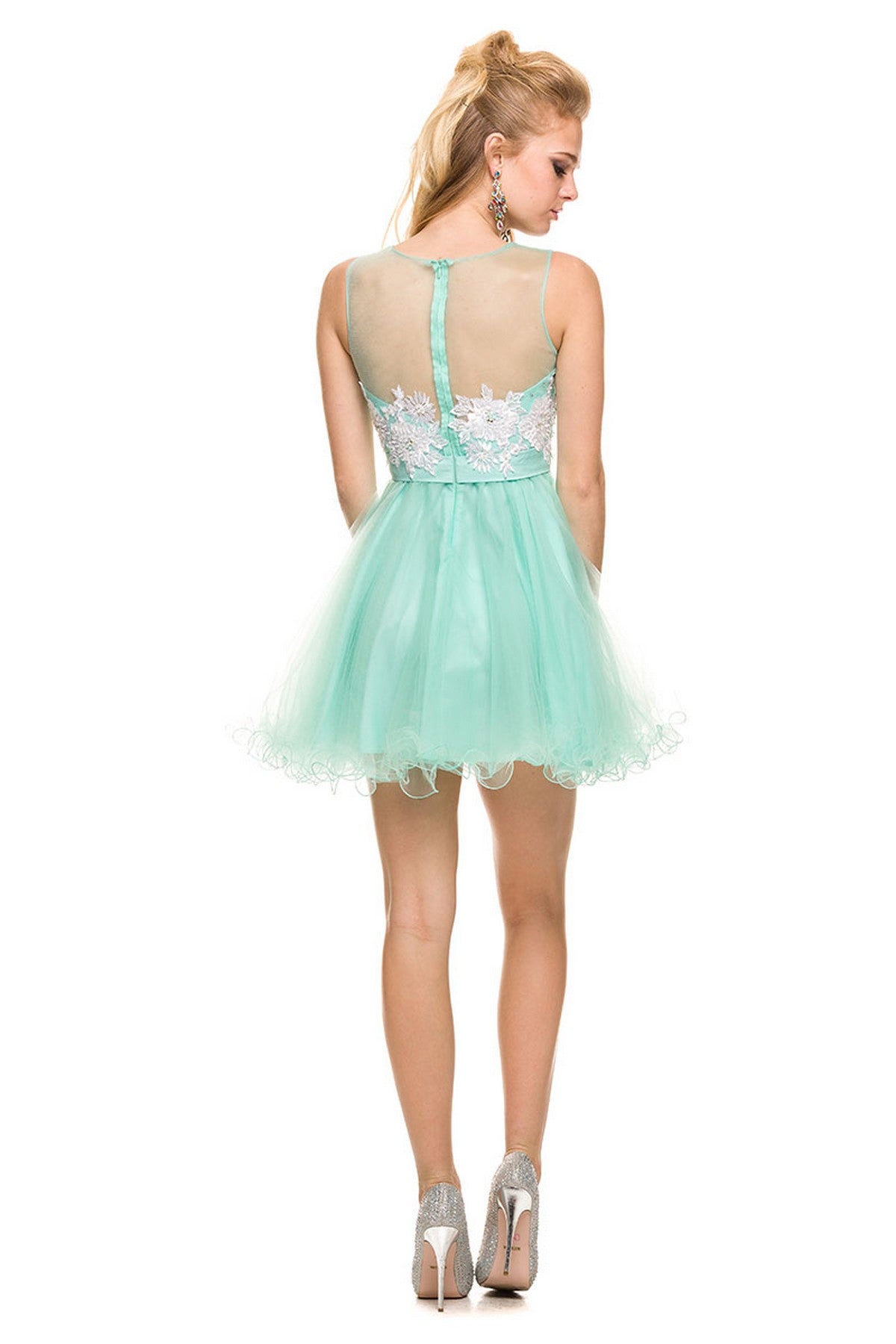 Nox Anabel 6040 Short Fit & Flare Lace Homecoming Cocktail Dress Formal High Neck Dress sheer   Available Size: 6, 10, 14  Available Color: Watermelon