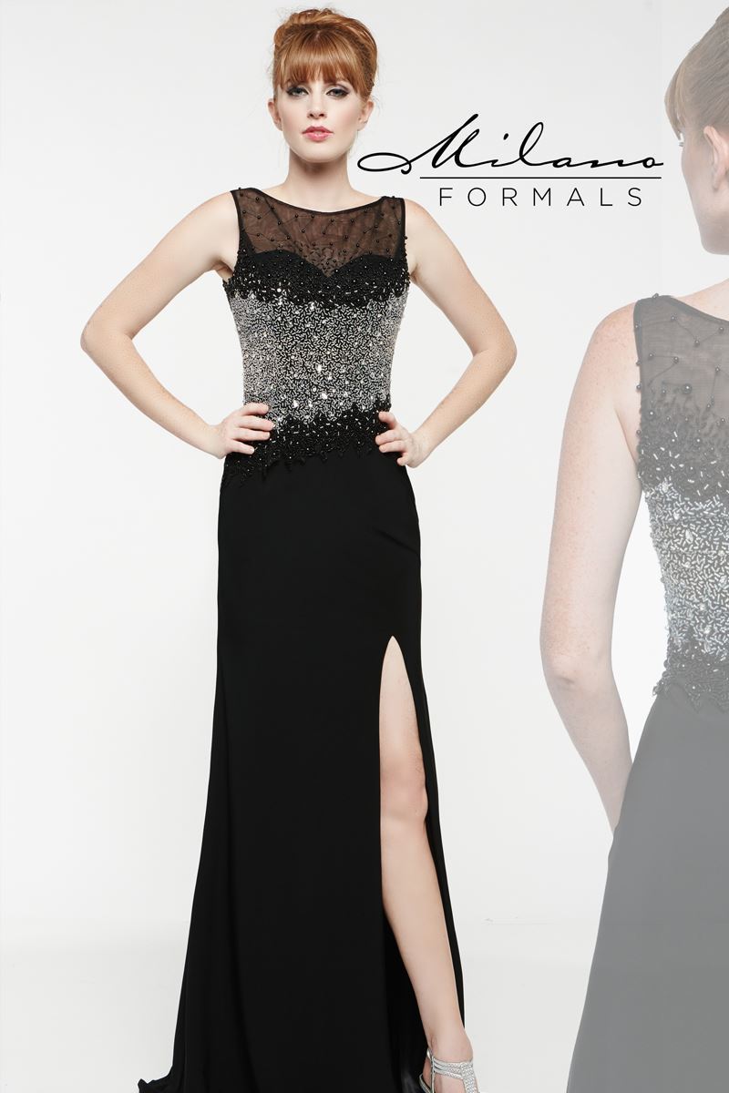 Milano Formals 1864 size 6 Long Black Formal Beaded Evening Dress High Neck