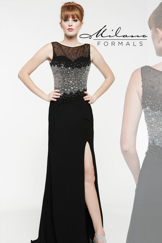 Milano Formals 1864 size 6 Long Black Formal Beaded Evening Dress High Neck