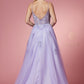 Nox Anabel T1012 Lilac Prom Dress.  DEEP V NECKLINE WITH MESH AND SIDE OPENED WITH MESH, BEAUTIFUL SHOULDER LINE CONNECTED TO THE BODICE, FLOWERS EMBELLISHMENT COVERED BOTH FRONT AND BACK.