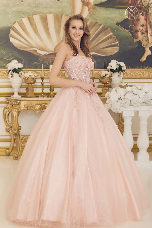 This elegant Nox Anabel CU 1194 Long #d Floral Lace Corset Ballgown Prom Dress Shimmer Formal Gown offers classic styling with a beautiful lace and shimmer fabric combination. Featuring a corset-style bodice with an ultra-flattering long flowing skirt. This dress is perfect for special occasions or proms.  Sizes: 2-16  Colors: Blush, Red