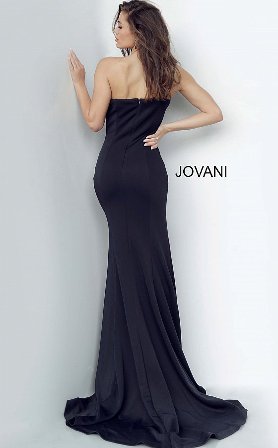 Joavni 00567 is a Long Ruched Asymmetric Neckline formal Evening Gown. This Navy Prom Dress Features a Slit Train. Great for Military Ball. Stretch scuba dress, floor length skirt with train, form fitting, high front slit, ruched bodice, sleeveless, asymmetric neckline with one shoulder strap. Available Sizes: 00-24  Available Colors: Black, Navy, Red