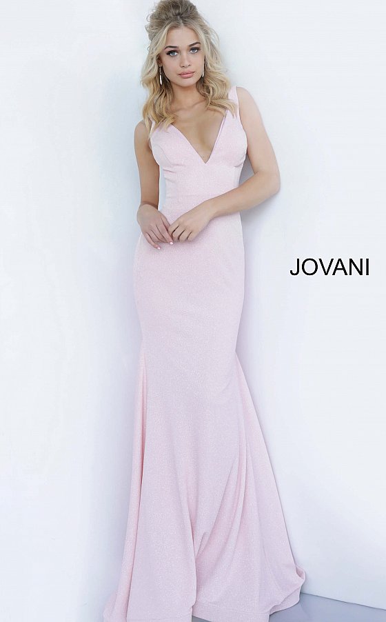 Jovani 02132 Pink V Neck Jovani Prom Dress 02132 Long Sexy Fitted Mermaid Prom Dress, Deep V Plunging Neckline with a Fit & Flare Shape Leading to a lush trumpet skirt with horse hair trim. Stretch Glitter fabric adds a touch of glam and a comfortable wear all night long!  Available Sizes: 00-24  Available Colors: blue, champagne, orange, pink