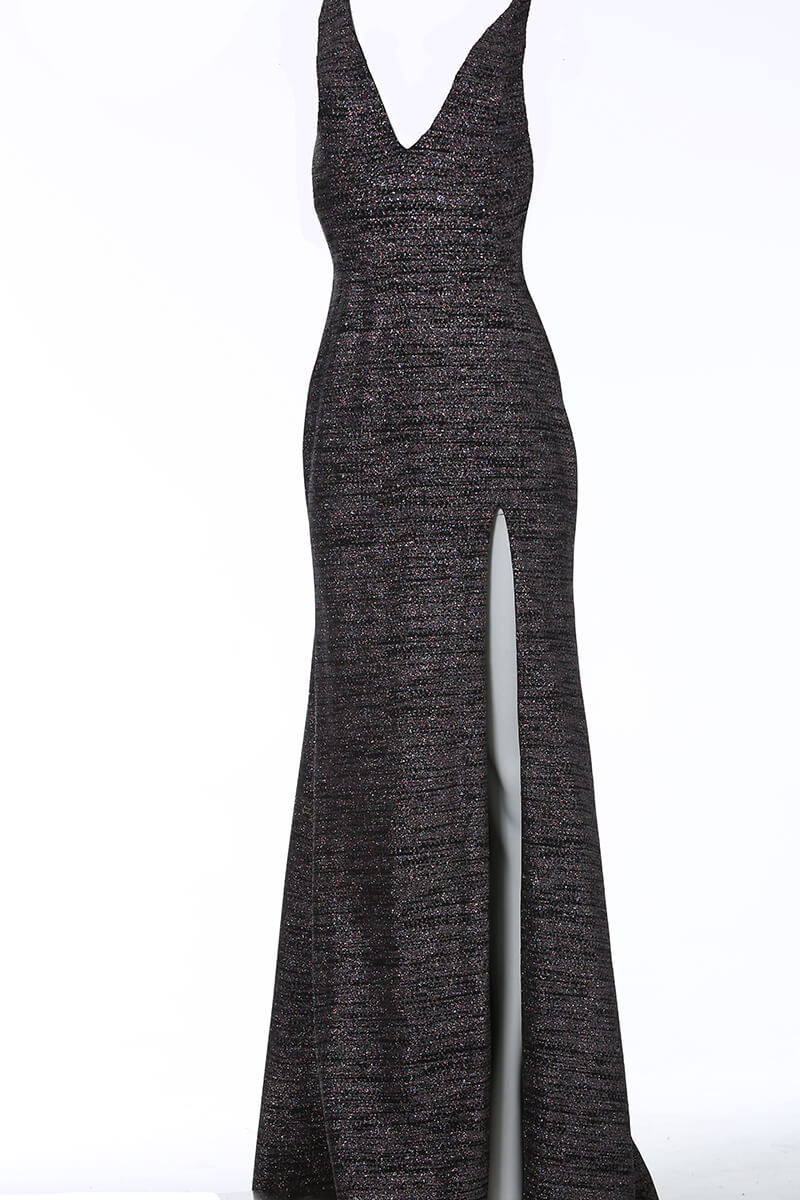 Aurelia |Glitter Black Sequins Long Prom Dress with Slit, Grey / 8
