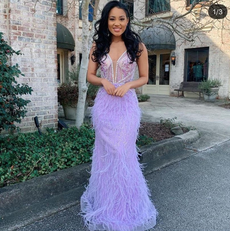 Jovani 03023 Size 8 Lilac Sheer Prom Dress Feather Formal