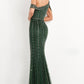 Jovani 03124  Emerald green evening gown features a fitted silhouette with an asymmetrical one-shoulder neckline and band style sleeves.  It features horizontal beading down the floor length of the gown.  Formal Evening Wear Gown, Pageant Gown