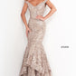 Jovani 03264 Long mermaid lace mother of the bride dress front view taupe