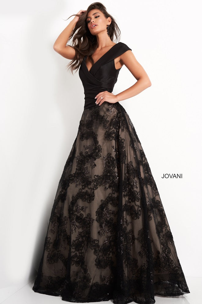 Jovani 03330 Black Evening Gown Front View Lace A line