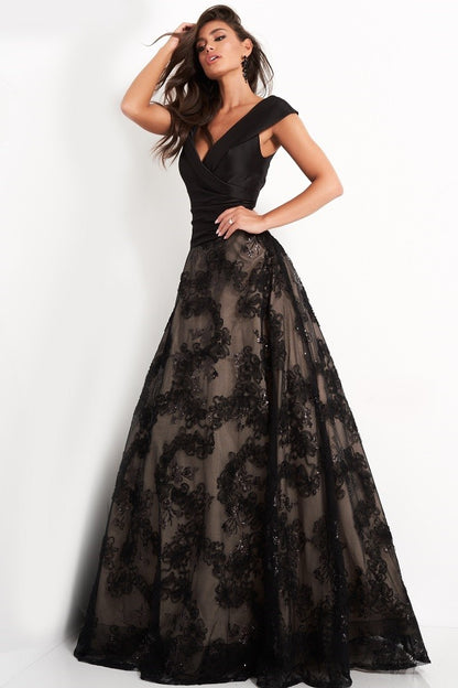 Jovani 03330 Black Evening Gown Side View Lace