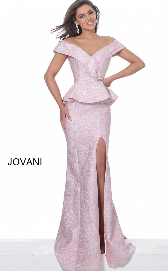 Jovani 03944 Off the shoulder high slit evening gown mother of the bride dress