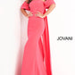 Jovani 04350 Off the shoulder crepe evening dress with cape train