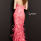 Jovani 05667 This is a long prom dress with feather details on the bottom of the skirt.  This pageant gown has a sweetheart neckline and is strapless.  Perfect evening gown for a Red Carpet event. Fuchsia Back