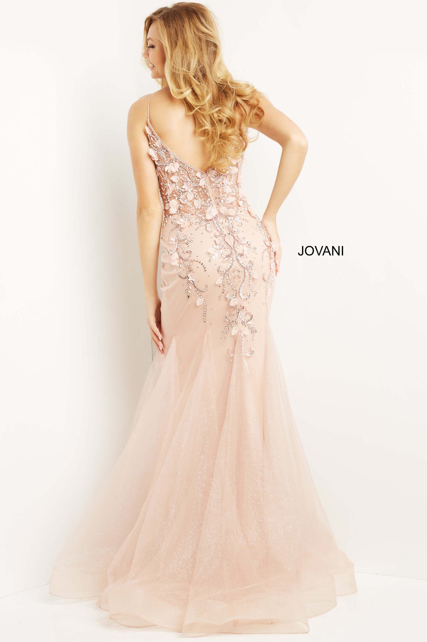 Jovani 05839 Long Mermaids Prom Pageant Gown Formal Dress Floral V Neck   Available Size-00-24  Available Color- Blush, Burgundy, Charcoal, Navy/Navy, Nude/Silver, Periwinkle, Red, White/Gold/Silver, White/Black/Silver, White