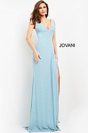 Jovani 06276 Glitter V neckline fitted prom dress with high side slit evening gown