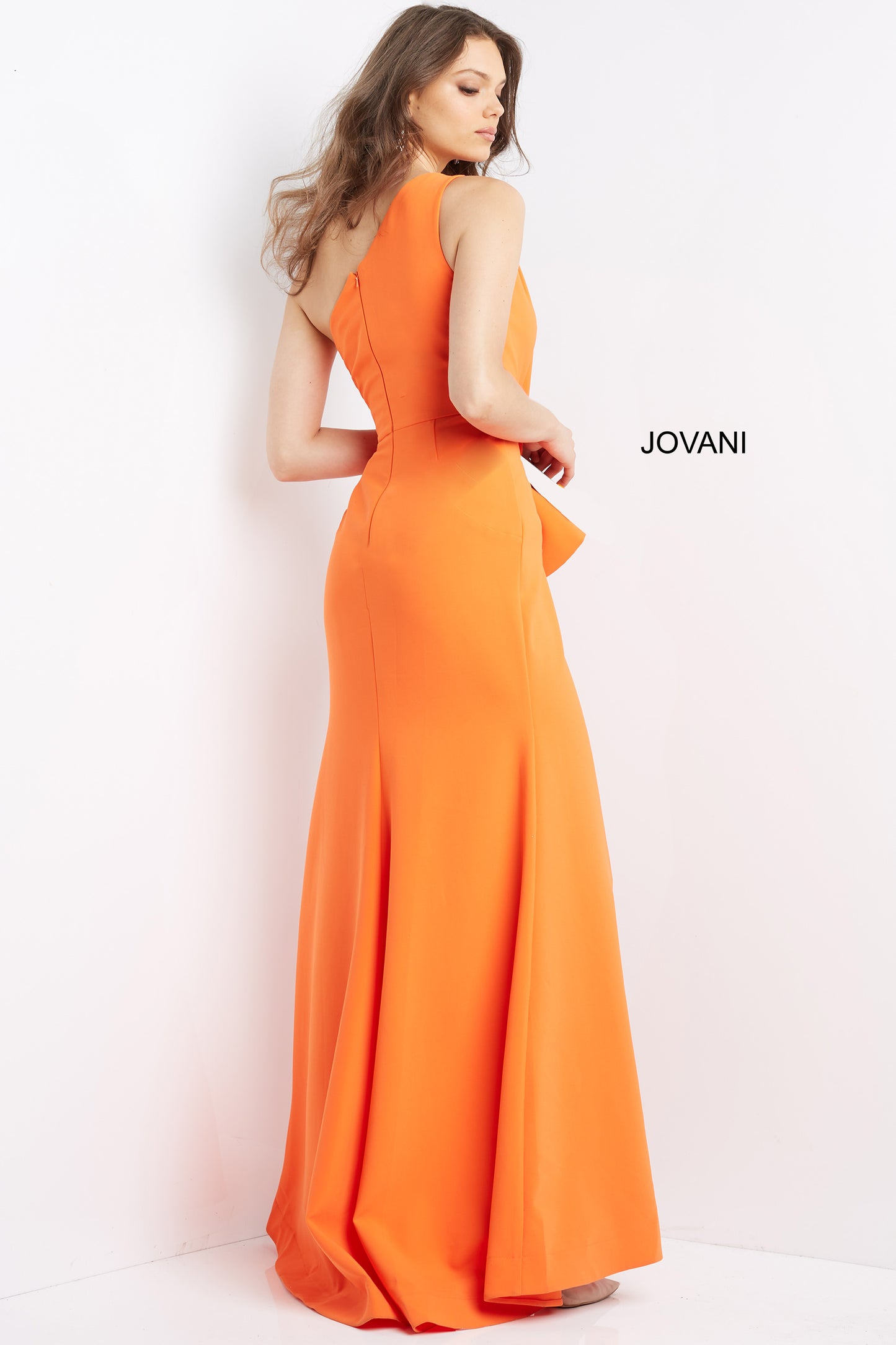 Jovani 06756 Long Straight Prom Pageant Gown maxi slit dress one shoulder  Available Size- 00-24  Available Color- Orange, Navy, Yellow, Black, Red, Peacock