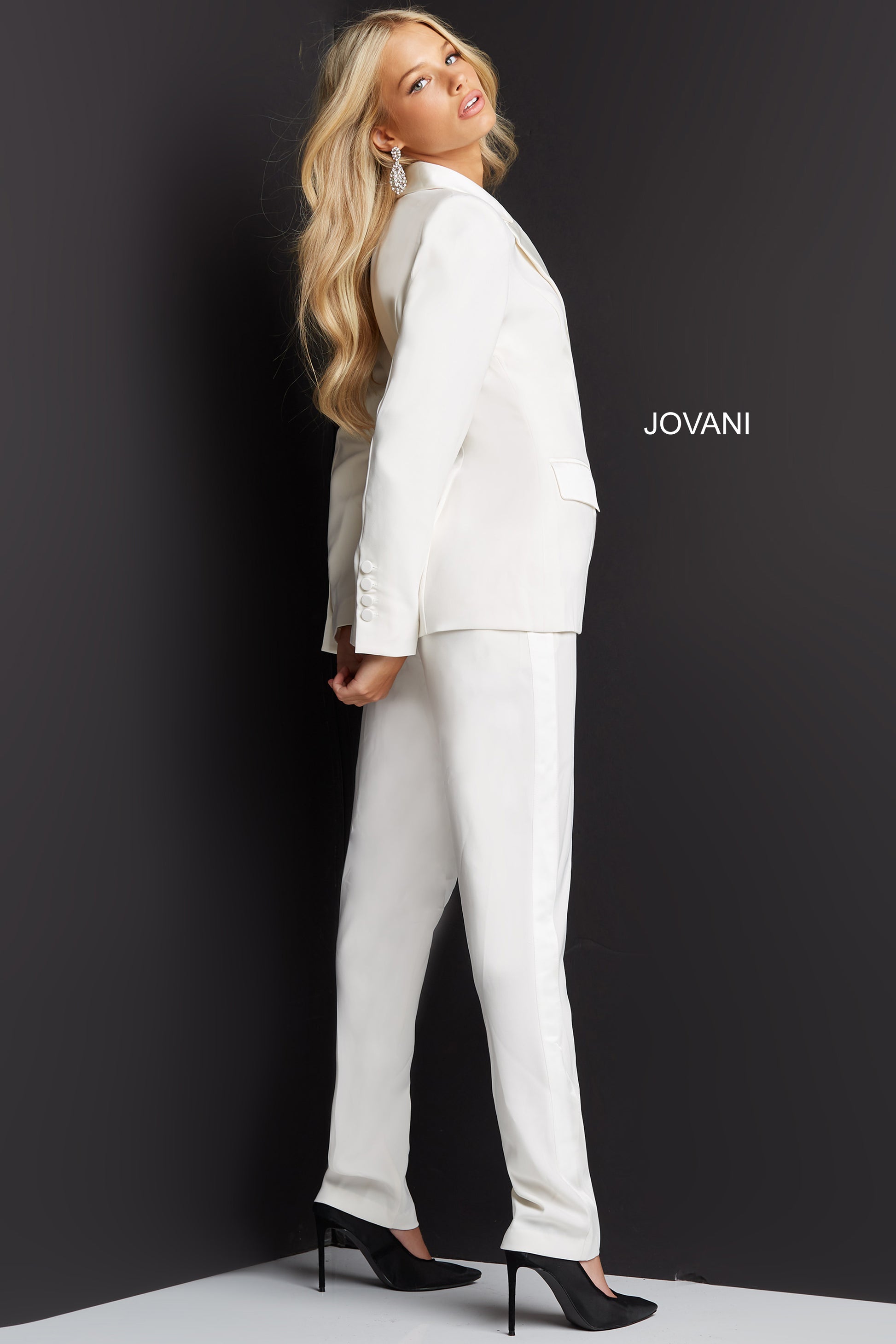 Jovani 07293 Long Jumpsuit Prom Pageant Tuxedo Formal Black Ivory  Available Size-00-24  Available Color- Black, Ivory