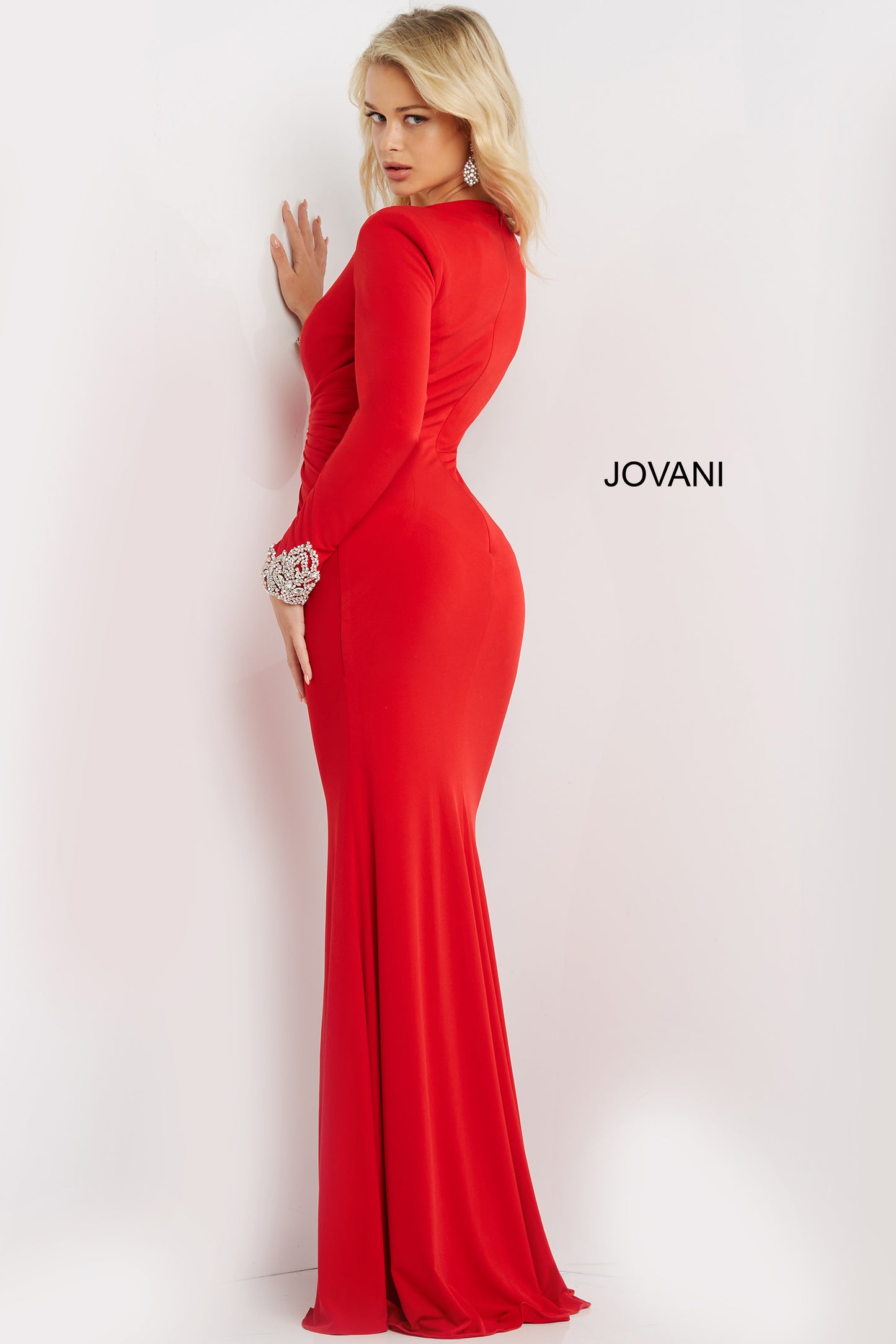 Jovani 07320 Long Straight Prom Pageant Gown long sleeve dress formal  Available Size- 00-24  Available Color- Red, Black, White