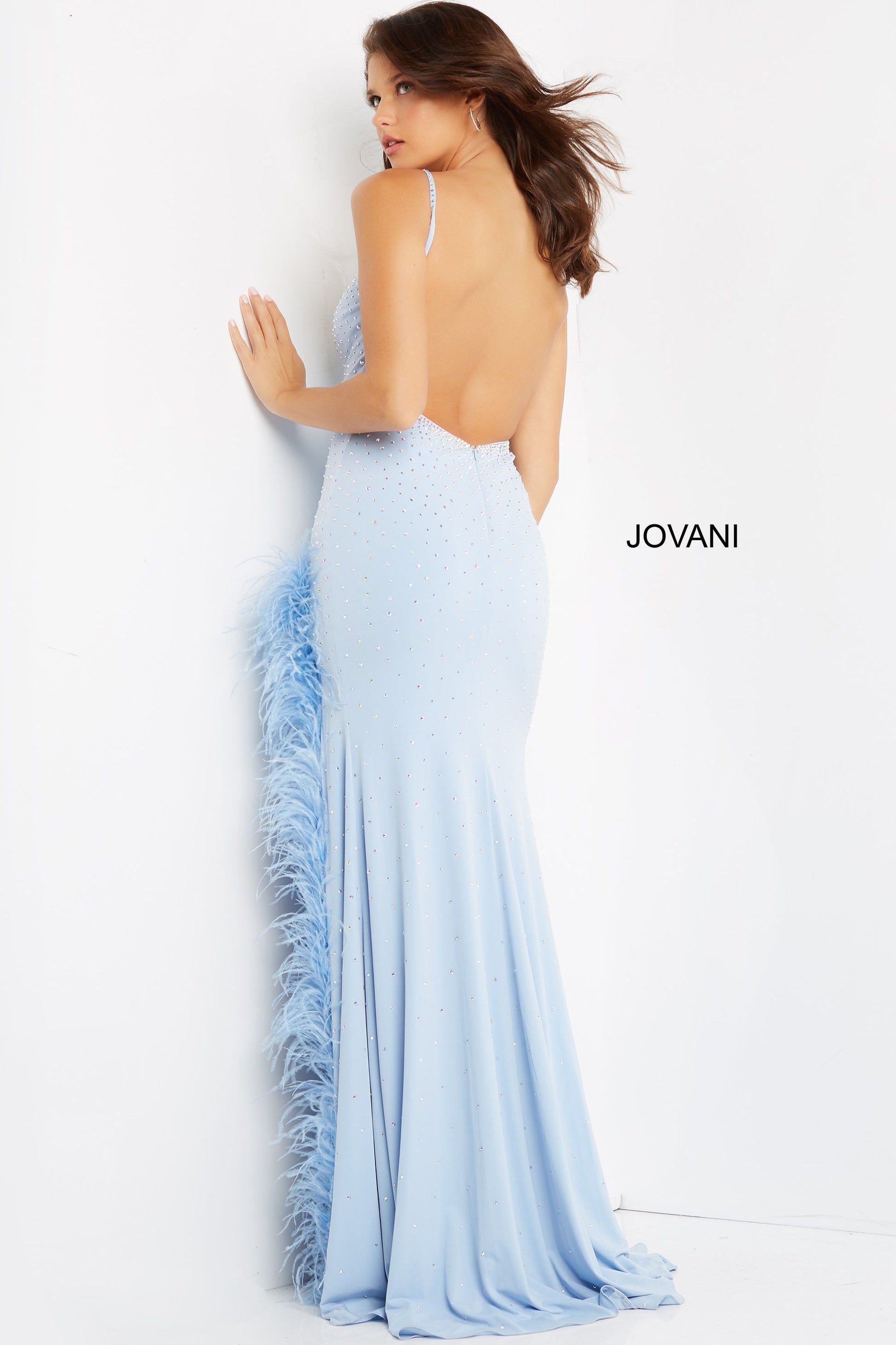 Jovani-08283-LIGHT-BLUE-prom-dress-feather-trimmed-slit-back