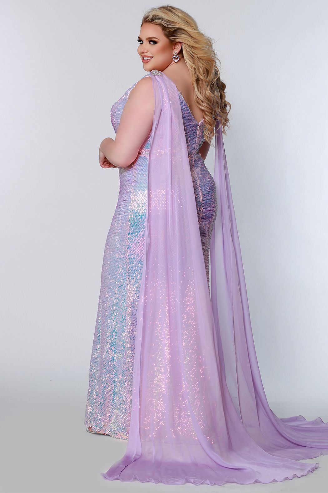 Johnathan Kayne Sydney's Closet JK2109 Lilac Prom Dress Size 20 sequin cape plus sized
