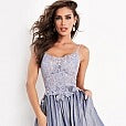 JVN03038 sheer embellished embroidered lace bodice scoop neckline with spaghetti straps, lace up corset open back shimmer iridescent long prom dress ball gown with pockets Colors:  Nude, Perri, Red  Sizes:  00, 2, 4, 6, 8, 10, 12, 14, 16, 18, 20, 22, 24