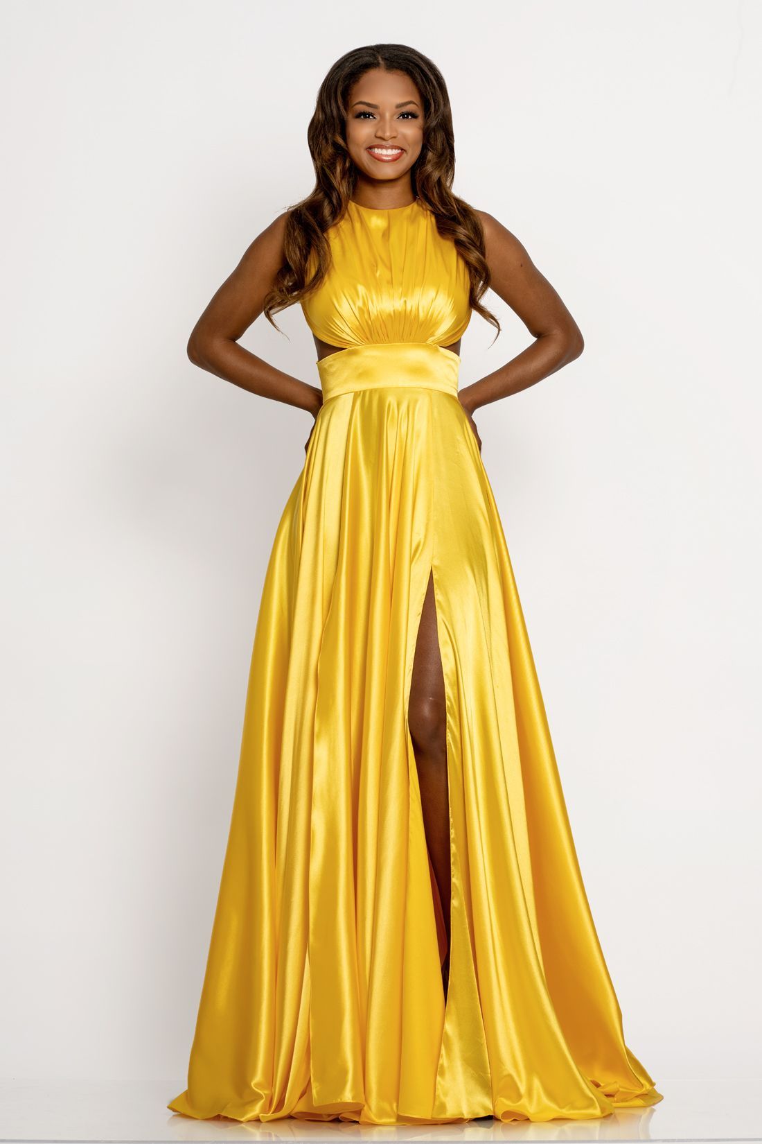 Johnathan Kayne Pageant Dress 8072 Prom Dress Formal Evening Wear Gown! sunflower double slit high neckline yellow pageant dress
