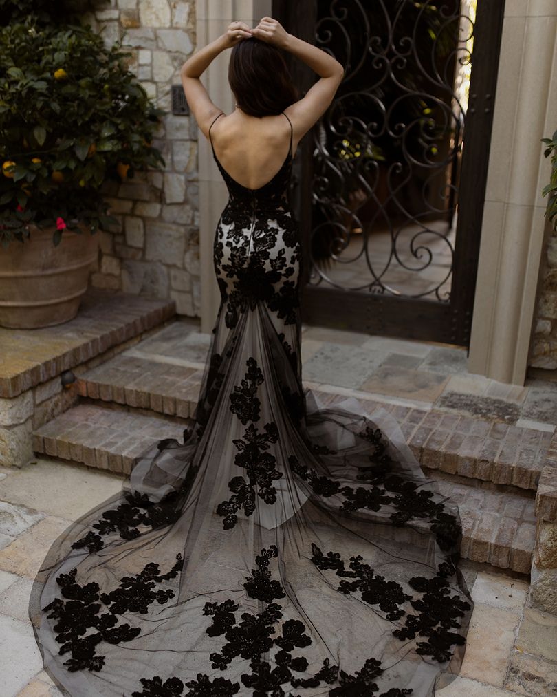 Casablanca Bridal 2447 Kimberly floral lace beaded wedding dress royal length train 10 / Champagne/Nude/Black/Silver