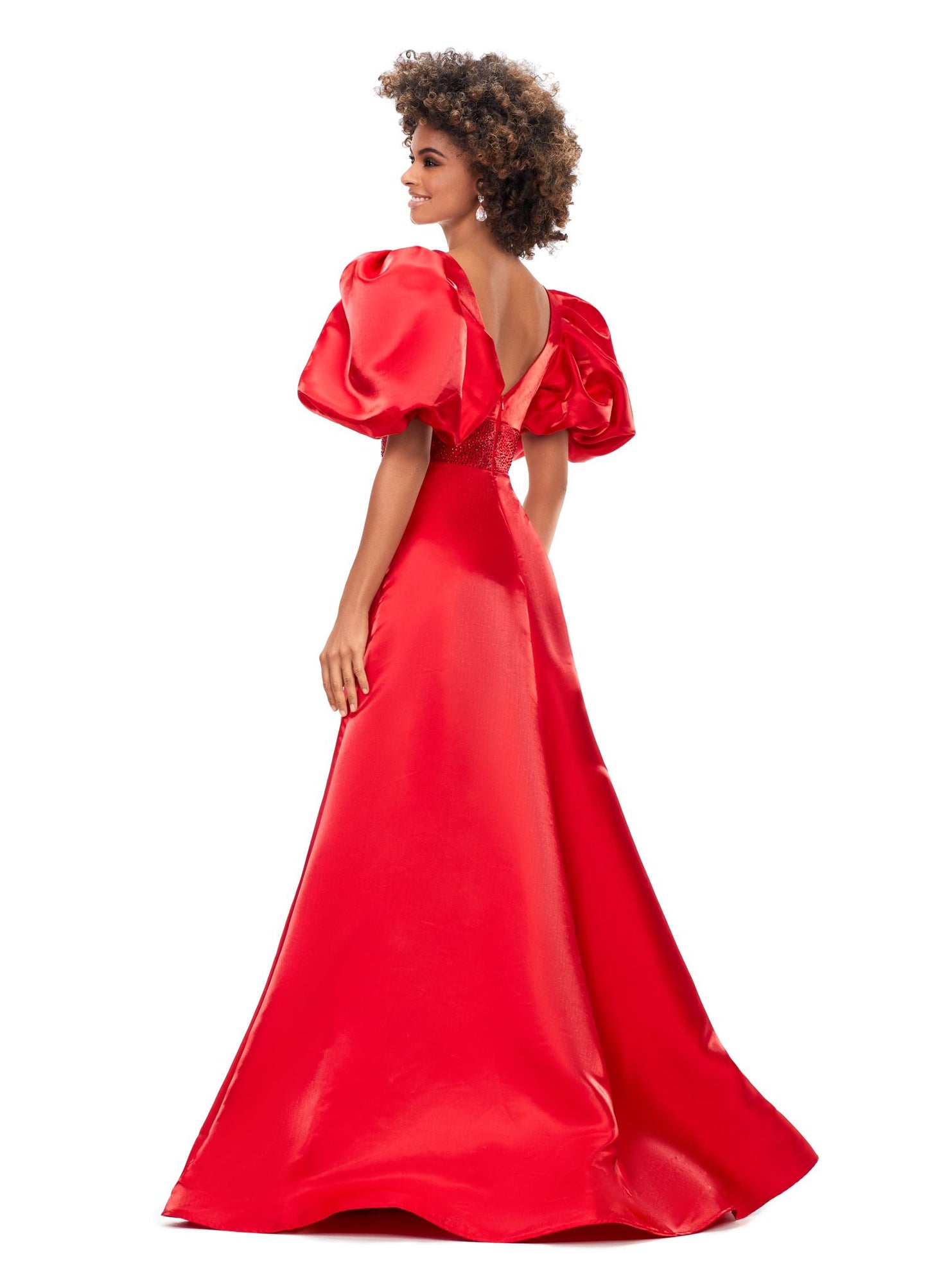 Ashley Lauren 11378 A-Line Evening Gown with Oversized Puff Sleeves Long Prom Formal Pageant
