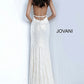 Jovani 1012 Size 0, 4 White Sequin Fitted Formal Prom Dress Slit Pageant Backless Floral Bodice
