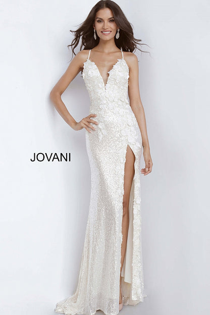 Jovani 1012 Size 10 Rose Gold Prom Dress Long Sequin Fitted Dress Slit Floral Appliques