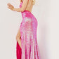 Jovani 1012 Size 10 Hot Pink Prom Dress Long Sequin Floral Appliques Pageant Gown Slit Backless