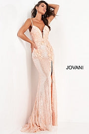 Jovani 1012 Size 10 Hot Pink Prom Dress Long Sequin Floral Appliques Pageant Gown Slit Backless