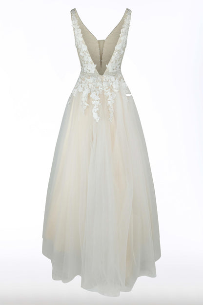 Dave & Johnny 10246 Long Lace A Line Ballgown Prom Dress Bridal Gown  Available Sizes: 0-16  Available Colors: Pink, Ice blue, Ivory, Yellow, Mint, Lilac, Black/Nude