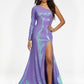 Ashley Lauren 11026 Size 4 Neon Blue Prom Dress One Shoulder Sequin Pageant Gown Slit