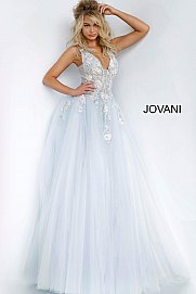 Jovani 11092 Long Sheer A Line Ballgown Formal Dress Floral Applique Romantic