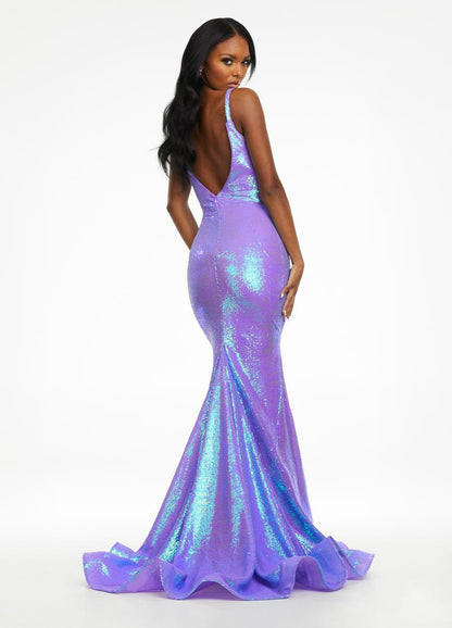 Ashley Lauren 11108 Size 6 Ruby Red Long Fitted Sequin Mermaid Prom Dress Pageant V Neck