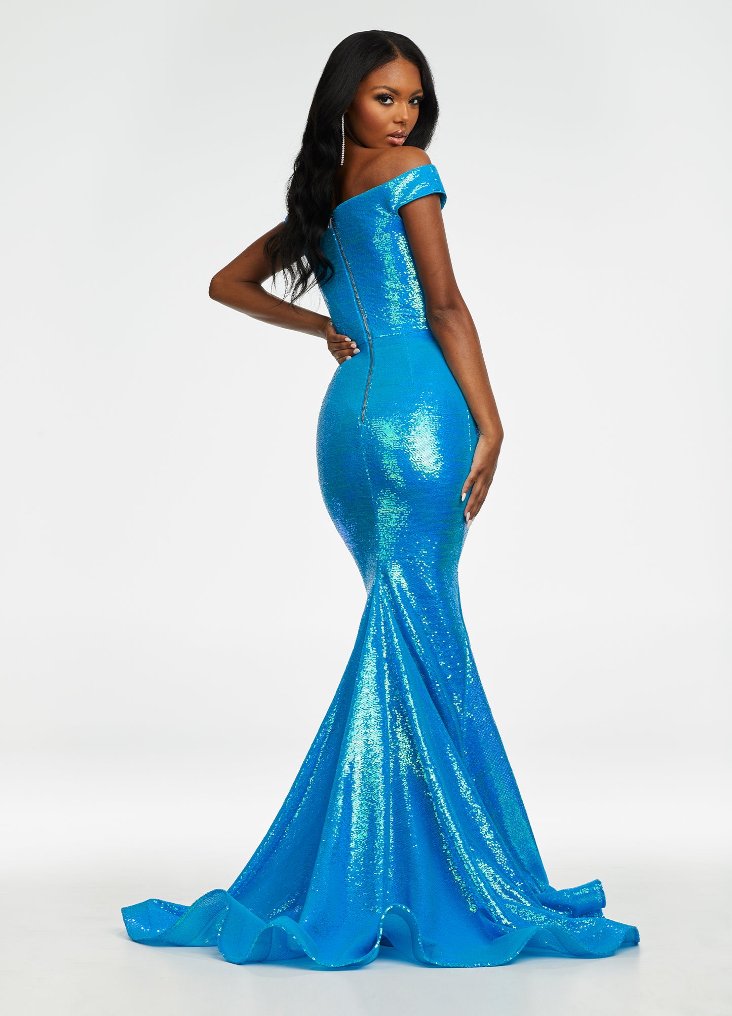 Ashley Lauren 11109 Size 16 Neon Off the shoulder sequin prom dress pageant gown