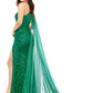 Ashley Lauren 11371 One Shoulder Prom Dress fully sequence with shoulder cape and slit.  Colors : Emerald  Sizes: 2  One Shoulder Shoulder cape Slit Fully sequenced 
