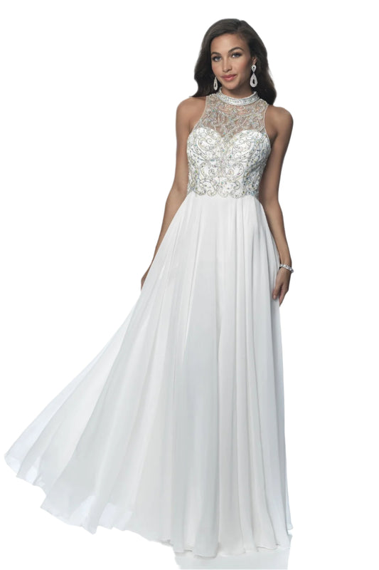 Blush Prom 11942 Size 10 White Chiffon A Line Prom Dress High Neckline Formal Gown
