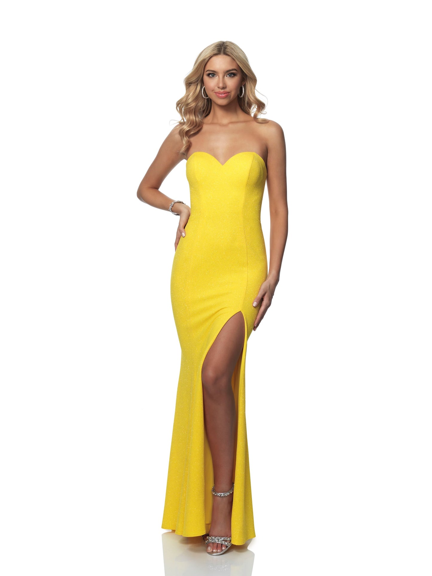 Blush Prom 11973 Size 8 Long Yellow Prom Dress Slit Fitted Strapless Slit Gown