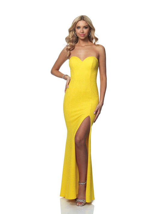 Blush Prom 11973 Size 8 Long Yellow Prom Dress Slit Fitted Strapless Slit Gown