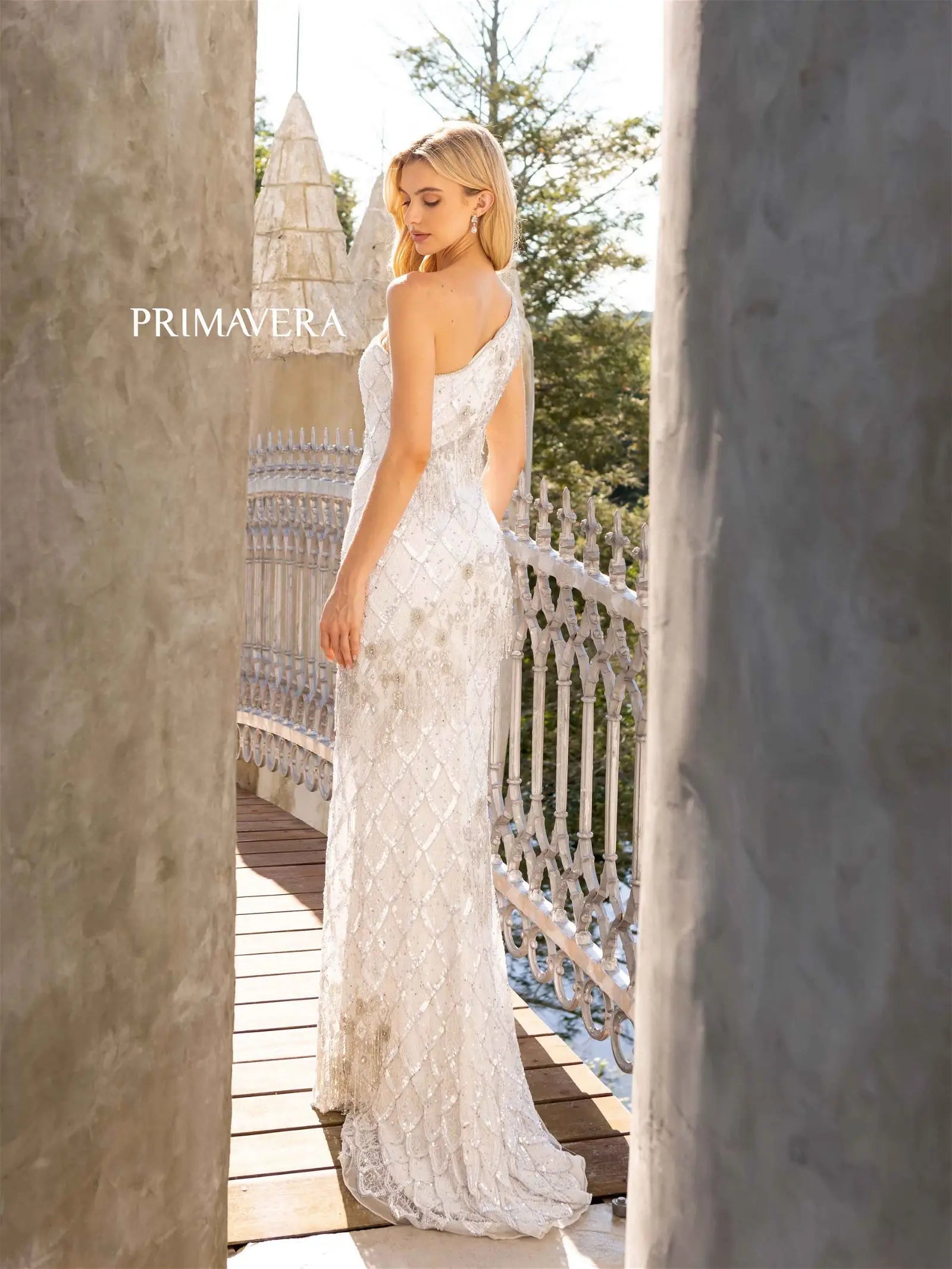 Primavera Couture 12051 Prom Dress Long Beaded Dress. This gown is gorgeous with the one shoulder and fringe. 