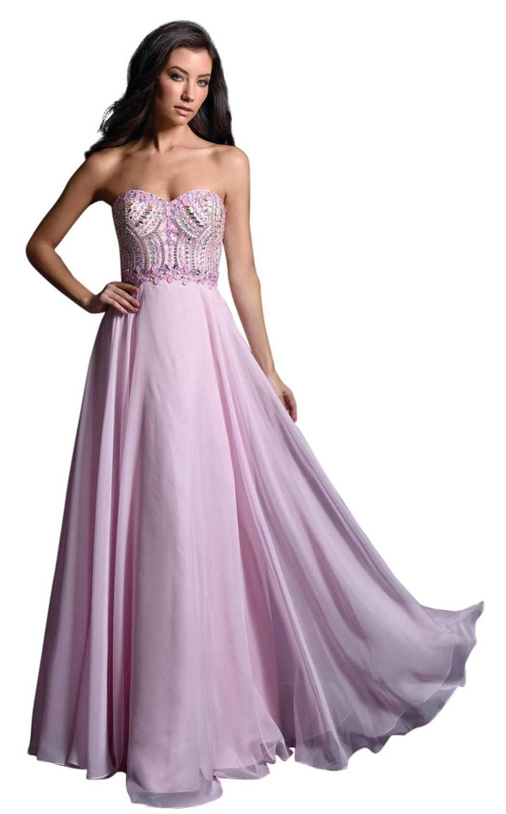 Nina Canacci 1260 Size 2 Long A Line Strapless Pink Prom Dress Embellished Top
