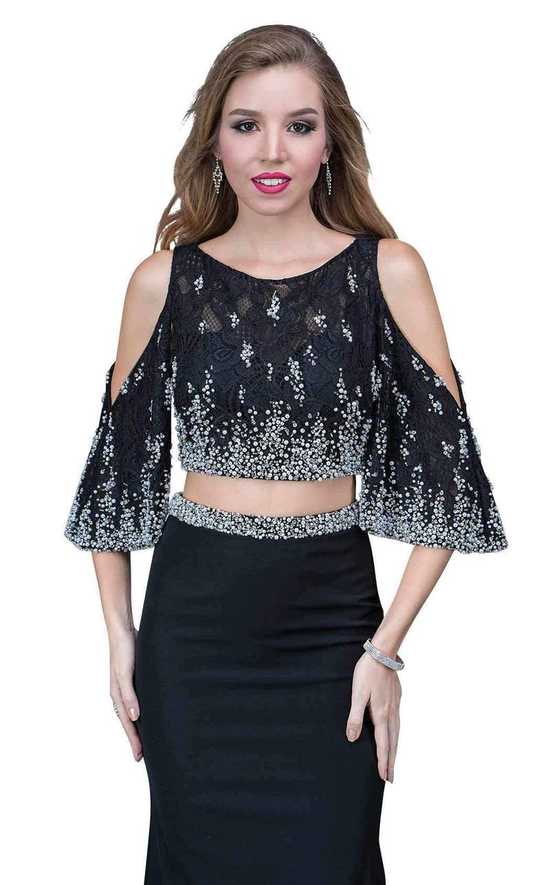 Nina Canacci 1354 Size 6 Two Piece Formal Dress Lace Drape Sleeves Pearl