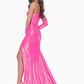 Ashley Lauren 11026  This dress is perfection! This fully sequin evening gown features a one shoulder neckline with one sleeve. The prom and pageant dress is complete with a full train and high left leg slit. The look is finished with an exposed zipper.  Colors Neon Pink, AB Ivory, Neon, Orange  Sizes  0, 2, 4, 6, 8, 10, 12, 14, 16,  One Shoulder Slit Train Long Sleeve Sequin