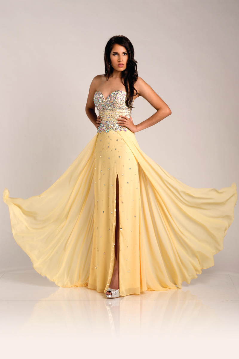 Envious Couture 15211 yellow sizes 0, 2, 16 embellished sweetheart neckline flowy chiffon A line prom dress with side slit evening gown pageant gown  Available Sizes: 0,2,16  Available Colors: Yellow