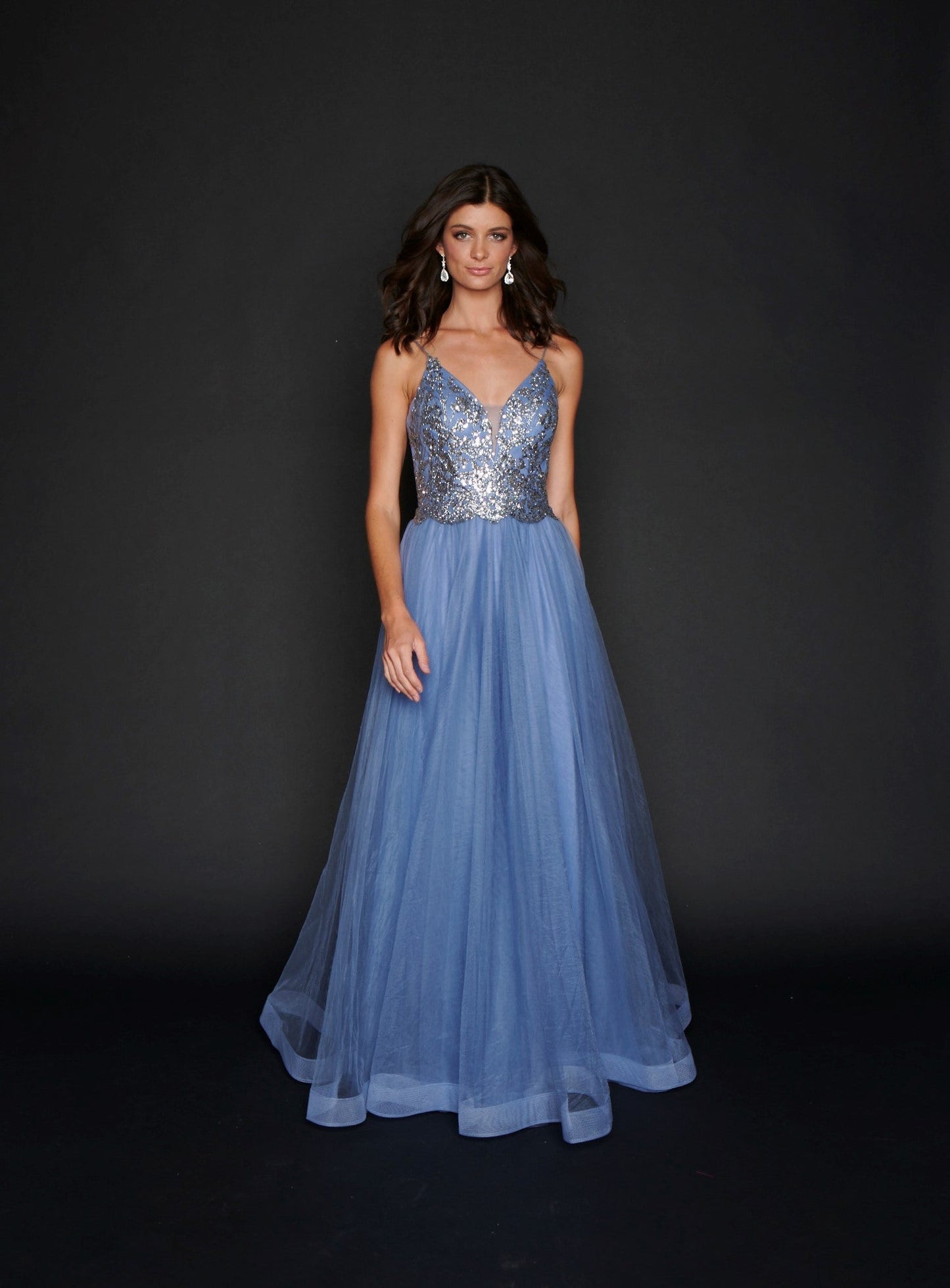 steel blue prom dress Azazie 2026 Lace Up Column Prom Dress Steel Blue Gown